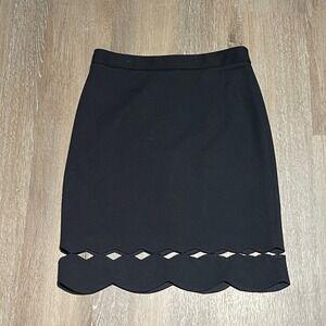 Talbots Petites Black‎ Skirt Scalloped Hem Business Career Cocktail Party 2P EUC